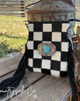 Bandit Checkered Buckle Fringe Purse