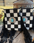 Bandit Checkered Buckle Fringe Purse