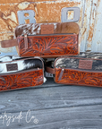 High Plains Tooled Leather and Cowhide Toiletry Bag