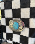 Bandit Checkered Buckle Fringe Purse