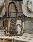 Lucille Cowhide and Tooled Leather Tote  Bag