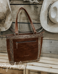 Lucille Cowhide and Tooled Leather Tote  Bag