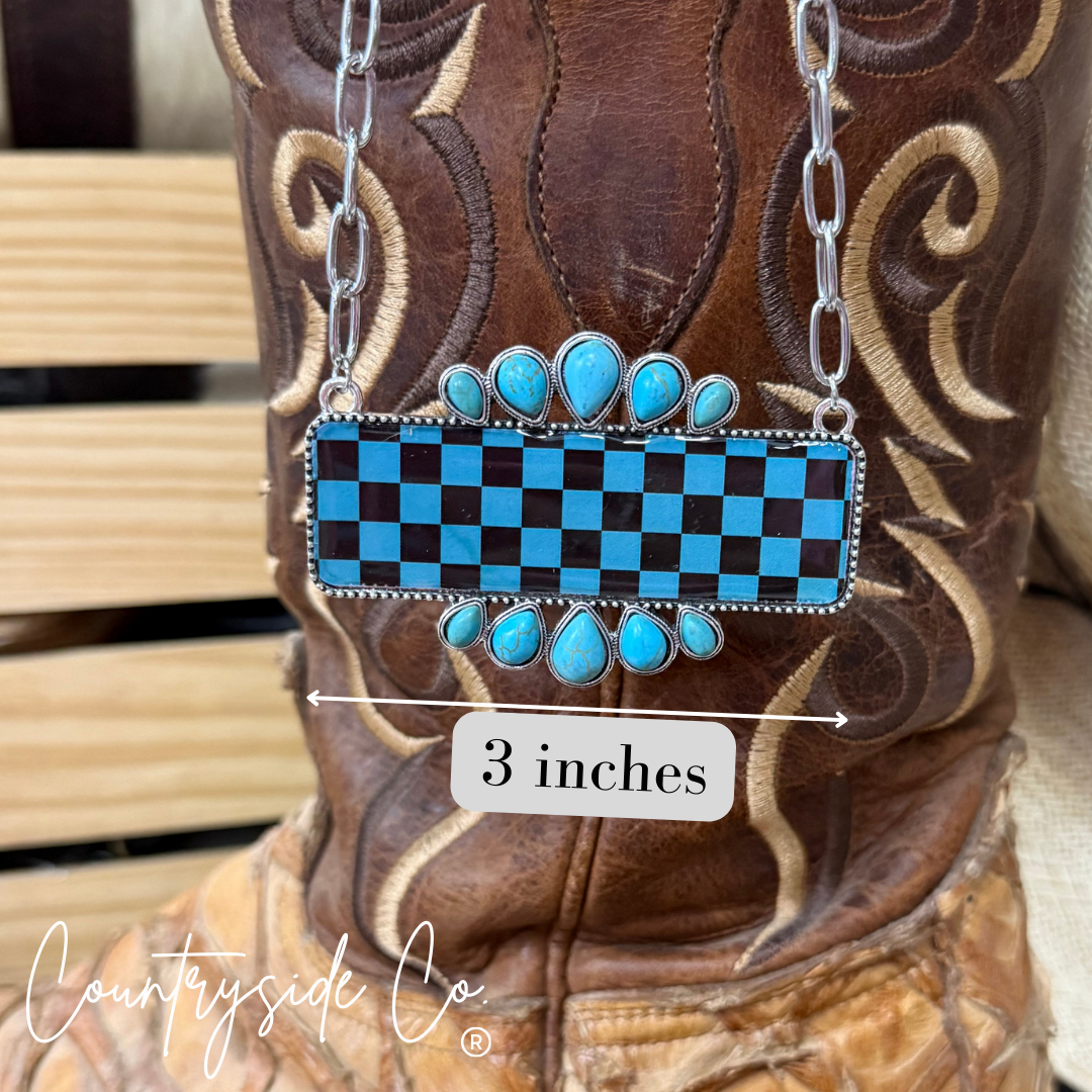 Checkered Turquoise &amp; Black Statement Necklace