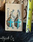 Lightweight Hammered Silver Cross Dangle Earrings With Faux Turquoise Accents Casual