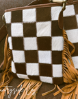 Dixie Checkered Cowhide Fringe Purse