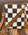 Dixie Checkered Cowhide Fringe Purse