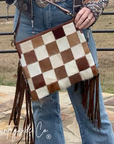 Longhorn Trail Cowhide Checkered Purse