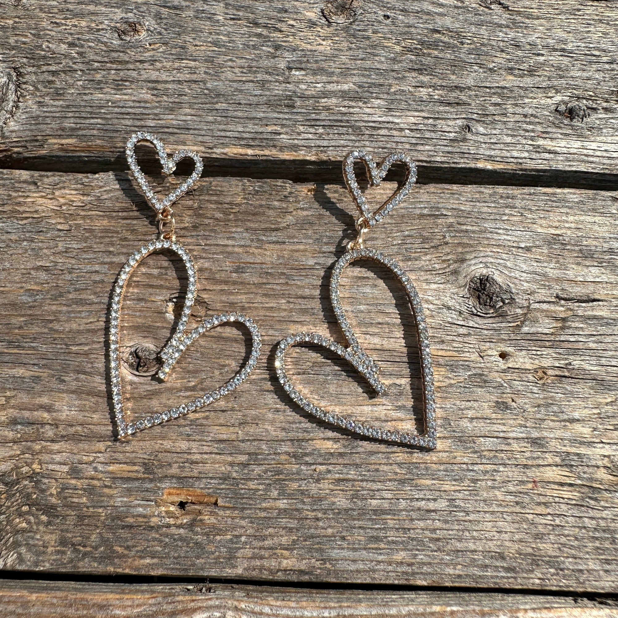 Gold Cowgirl Rhinestone Heart Dangle Fashion Earrings