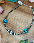 15” Turquoise Rondelle Necklace – Sterling Silver Pearls