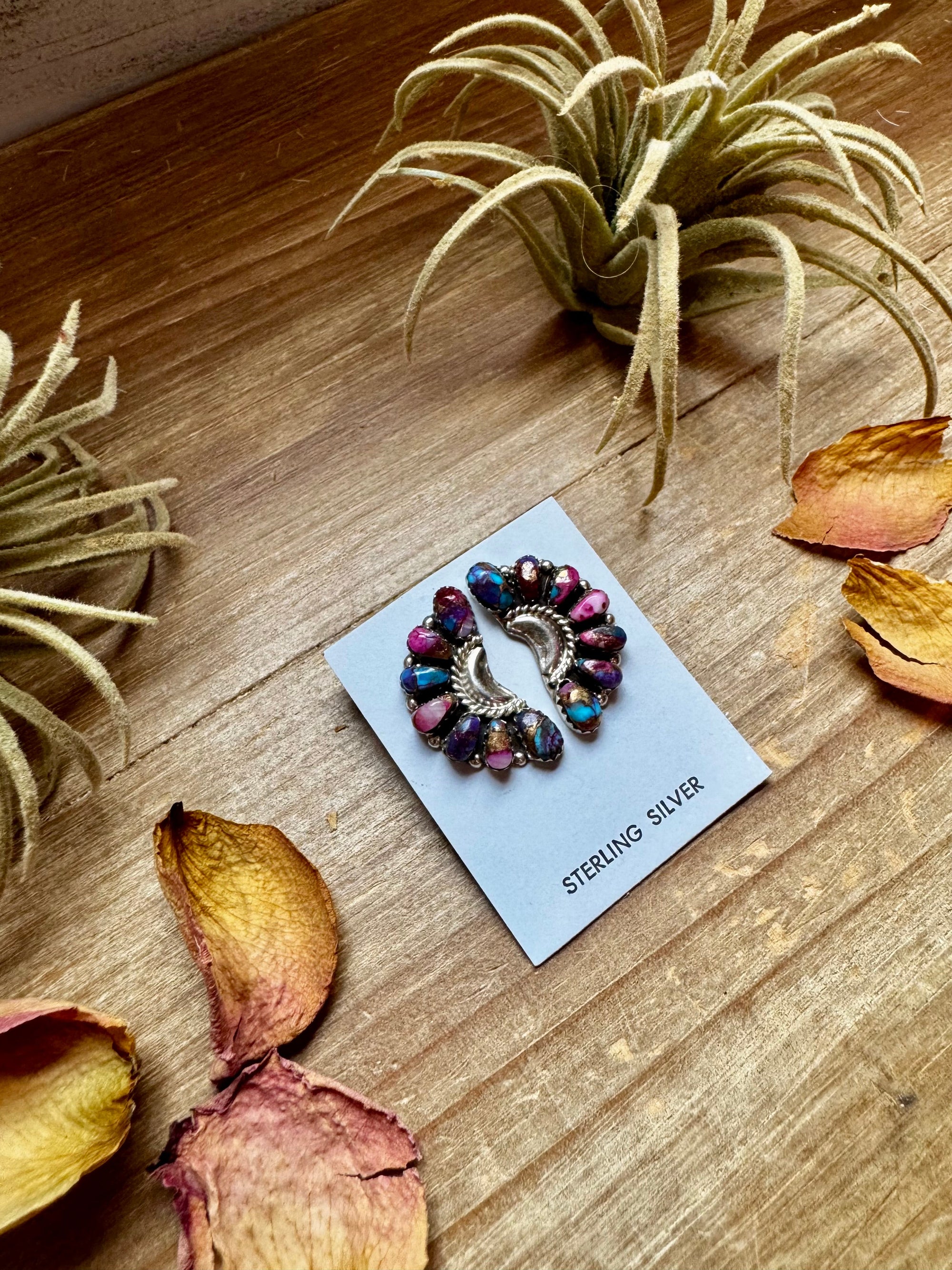 Half Cluster Earrings – Pink Dahlia &amp; Sterling Silver