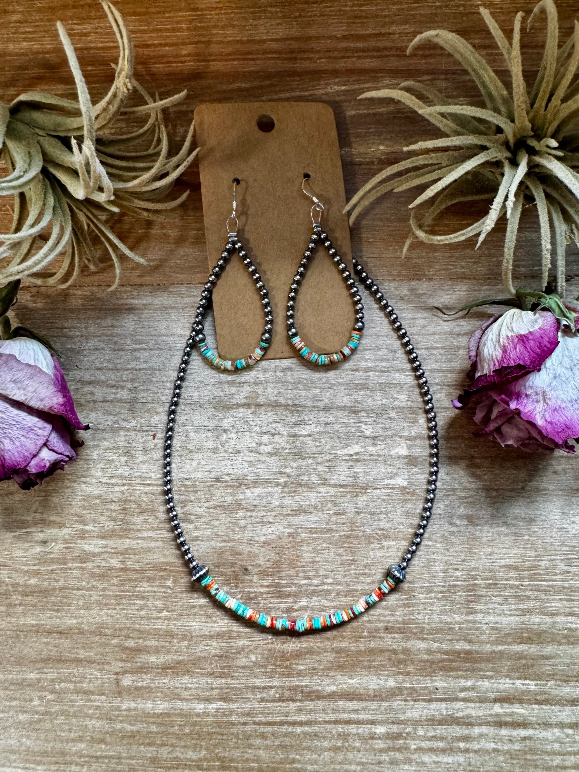 Green &amp; Orange Heishi Earrings – Sterling Silver Pearls