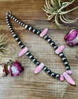 NFR Collection Necklace – 8mm & 14mm Sterling Silver Pearls with Pink Conch Shell – 23"