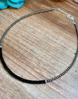 14” Black Onyx Heishi Necklace – Sterling Silver Pearls & Saucers