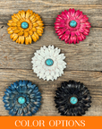 Hand Painted Leather Flowers - Daisies - Round Turquoise Cabochons