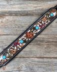 DC65- Floral White Inlay Wide Dog Collar SM-LG Turquoise Cabochons