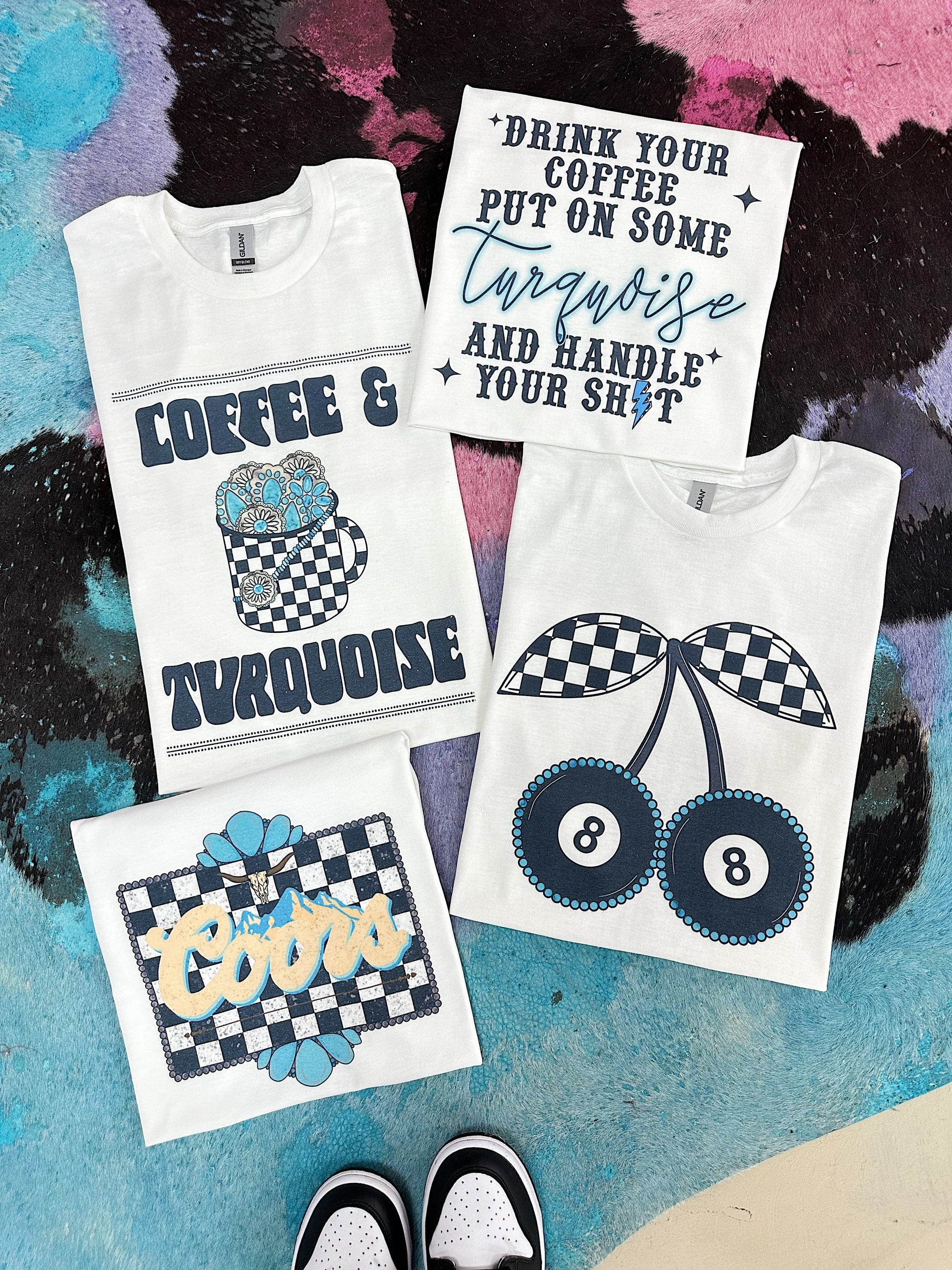 Coffee &amp; Turquoise TEE or CREWNECK