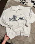 Unisex Quarter Zip Sweatshirt Vintage Sublimation Patterning In White Or Ash Grey