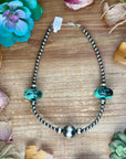 16” Turquoise Rondelle Necklace – Sterling Silver Pearls