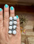 White Buffalo Turquoise Ring – 8-Stone Adjustable Long Statement Ring