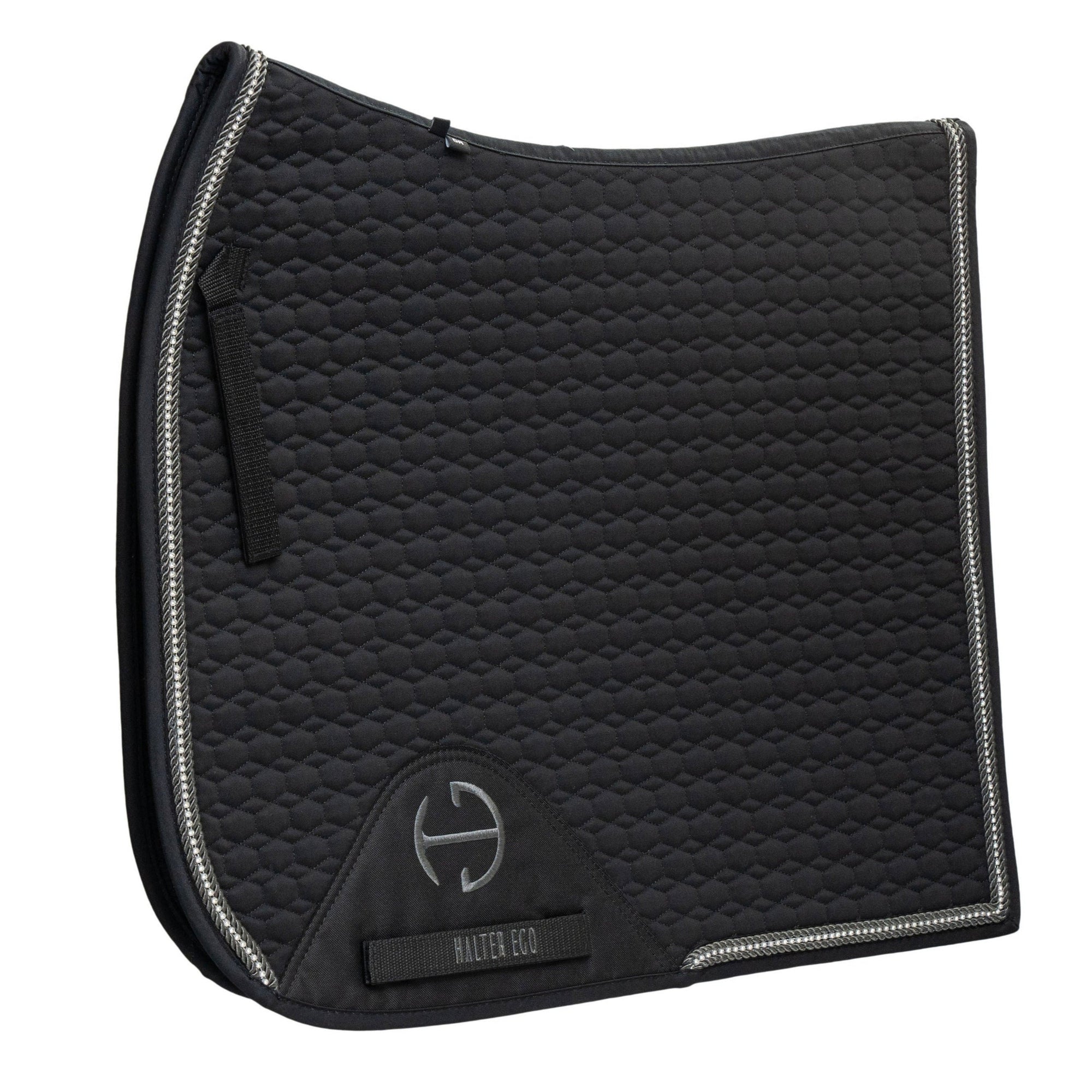 European Cotton Dressage Saddle Pad - Black with Crystal &amp; Gunmetal Trim
