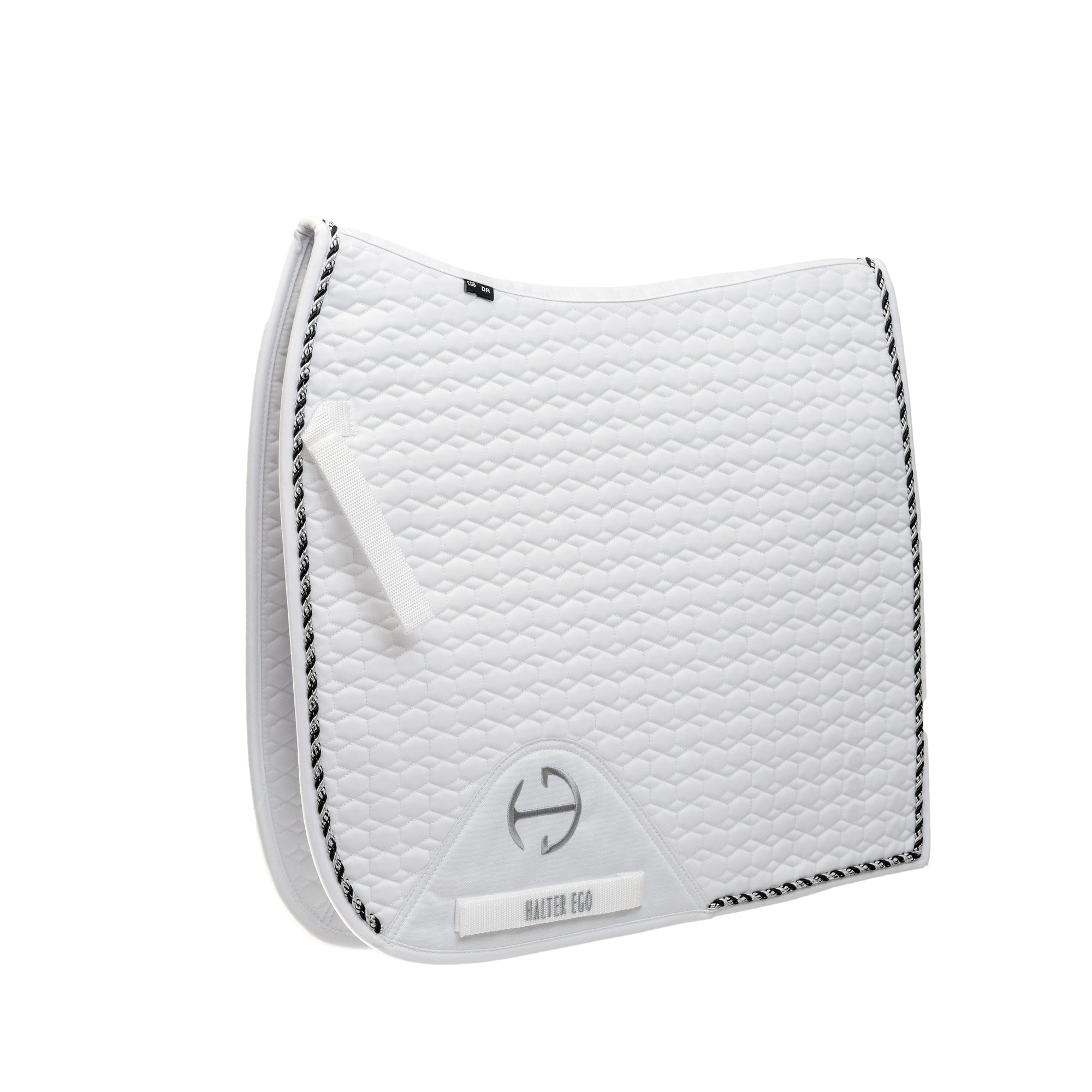 European Cotton Dressage Saddle Pad - White &amp; Black Twist Trim Cob