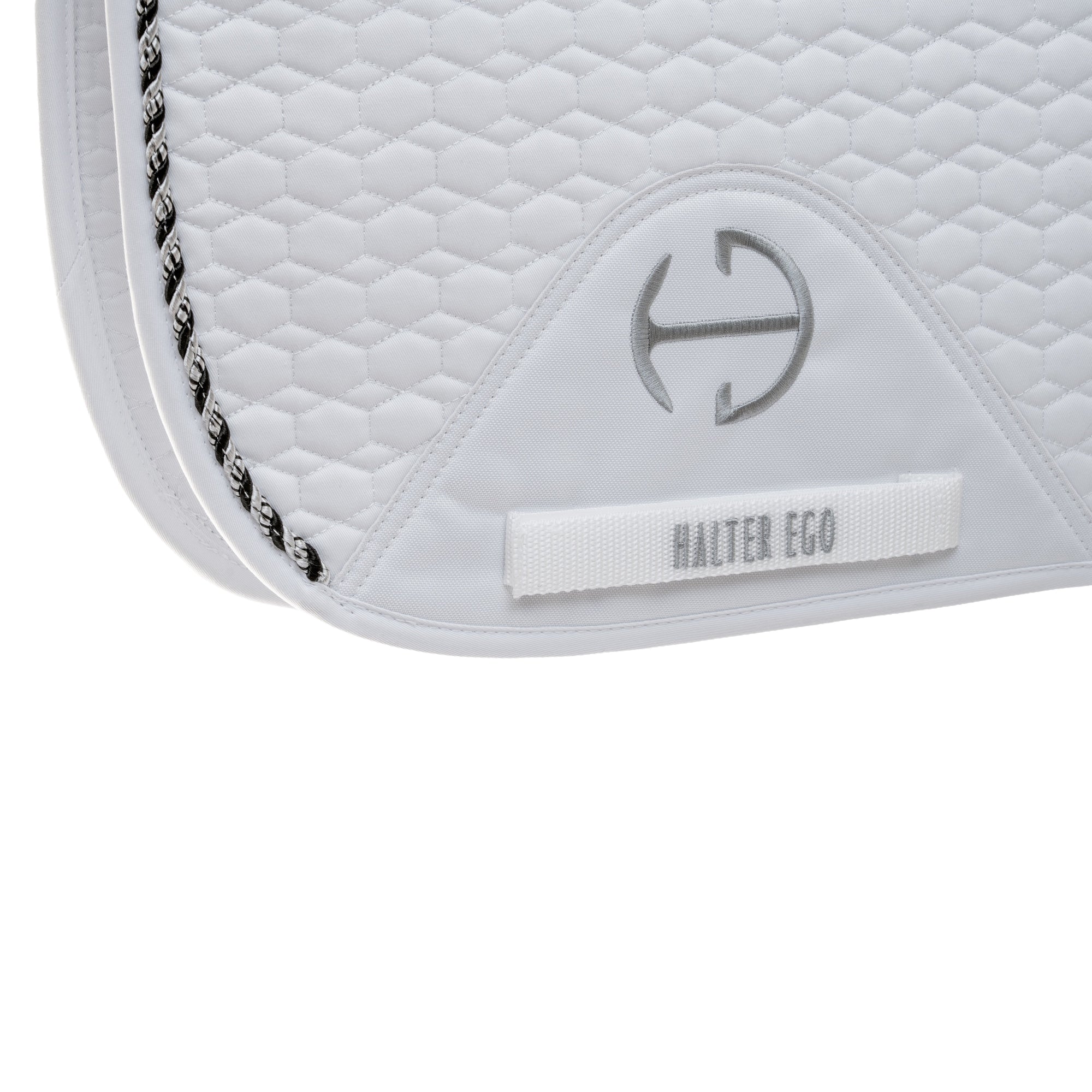 European Cotton Dressage Saddle Pad - White &amp; Black Twist Trim Cob