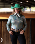 DUSTY TEAL SPARKLE PERFORMANCE RODEO SHIRT