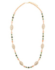Green Jade and Pink Sunstone Golden Necklace