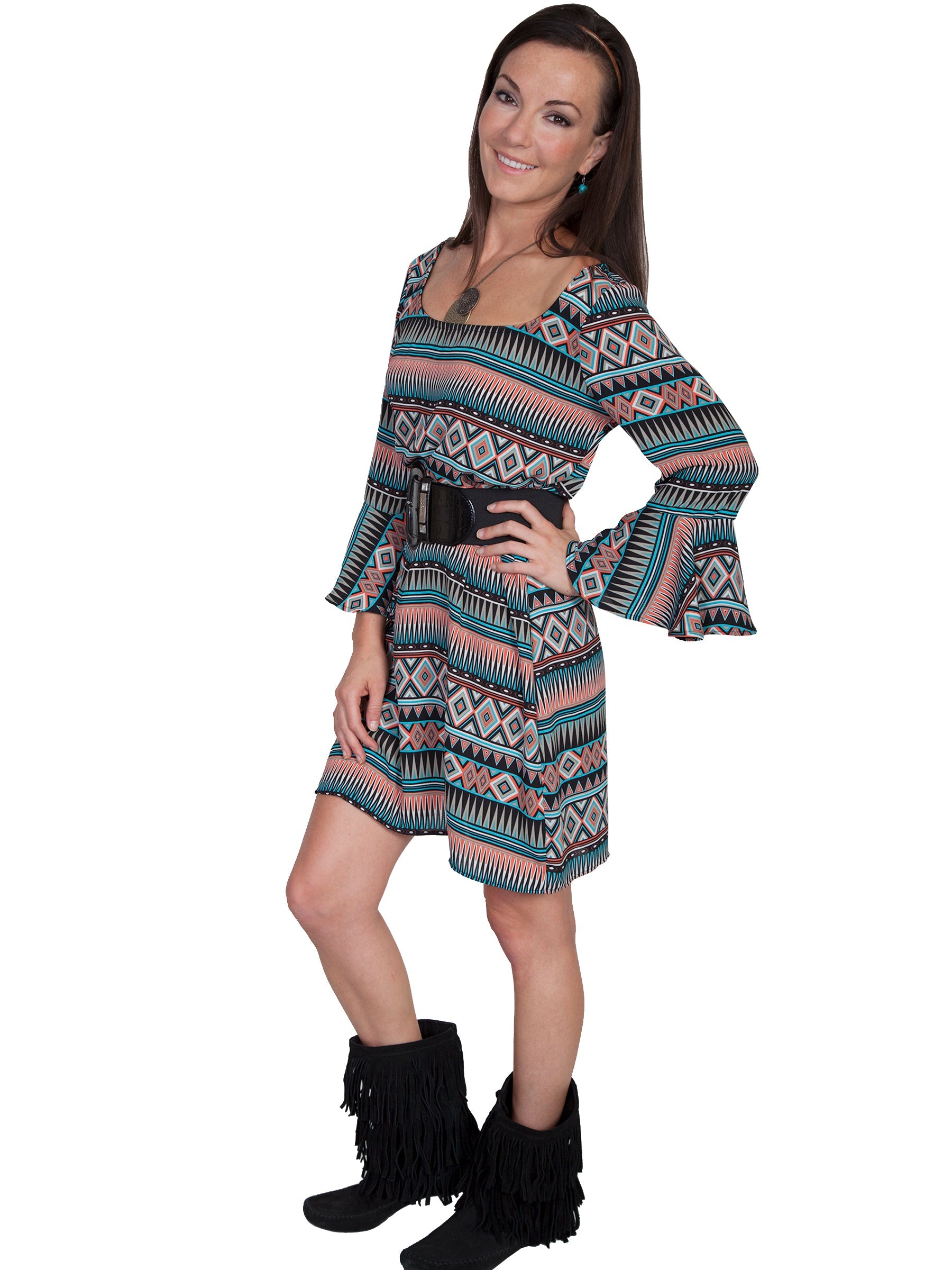34"dress W/scoopneck &amp; Ruffle 3/4slv - E155