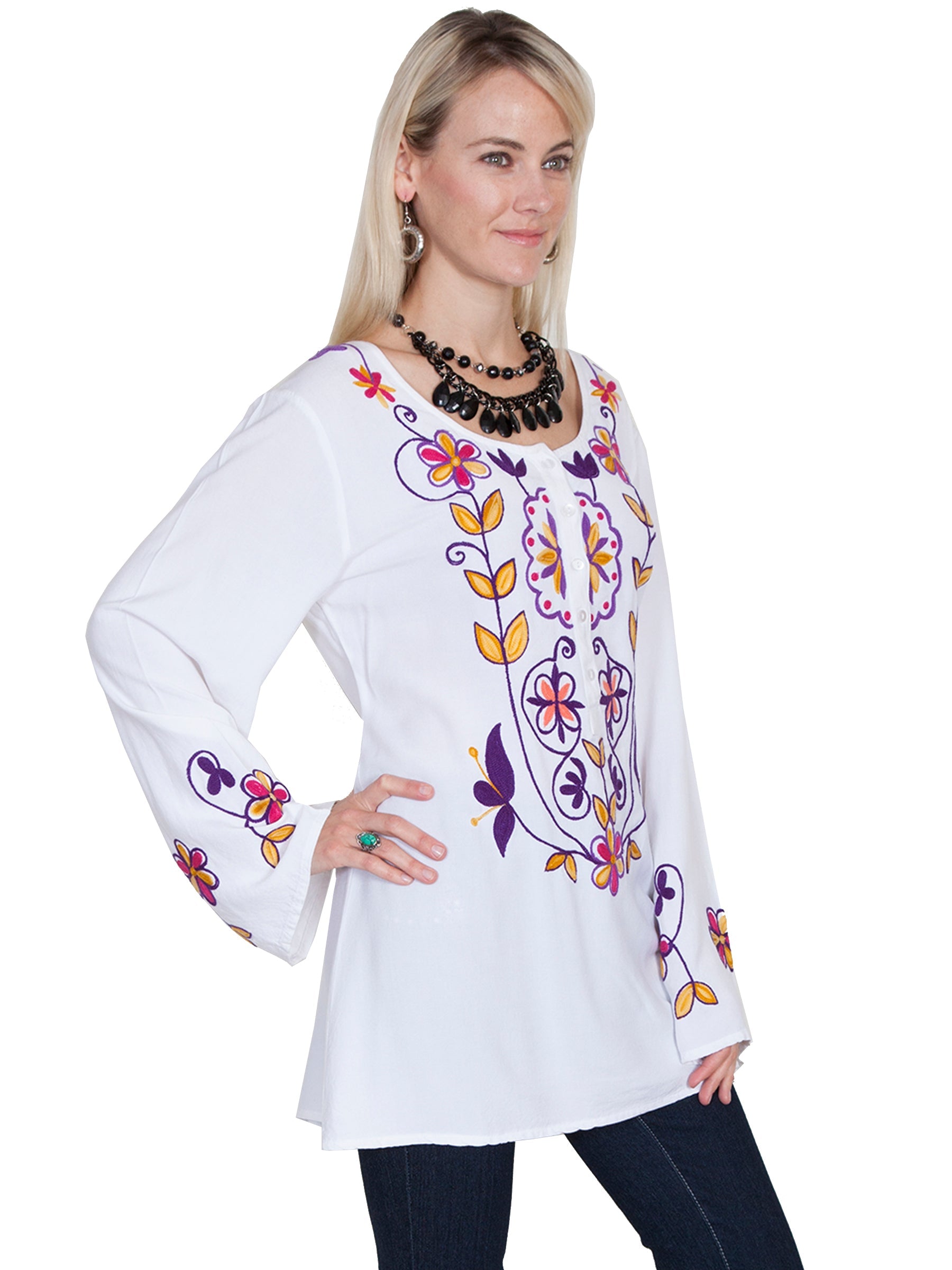Floral Emb. Blouse W/bell Sleeves - E190