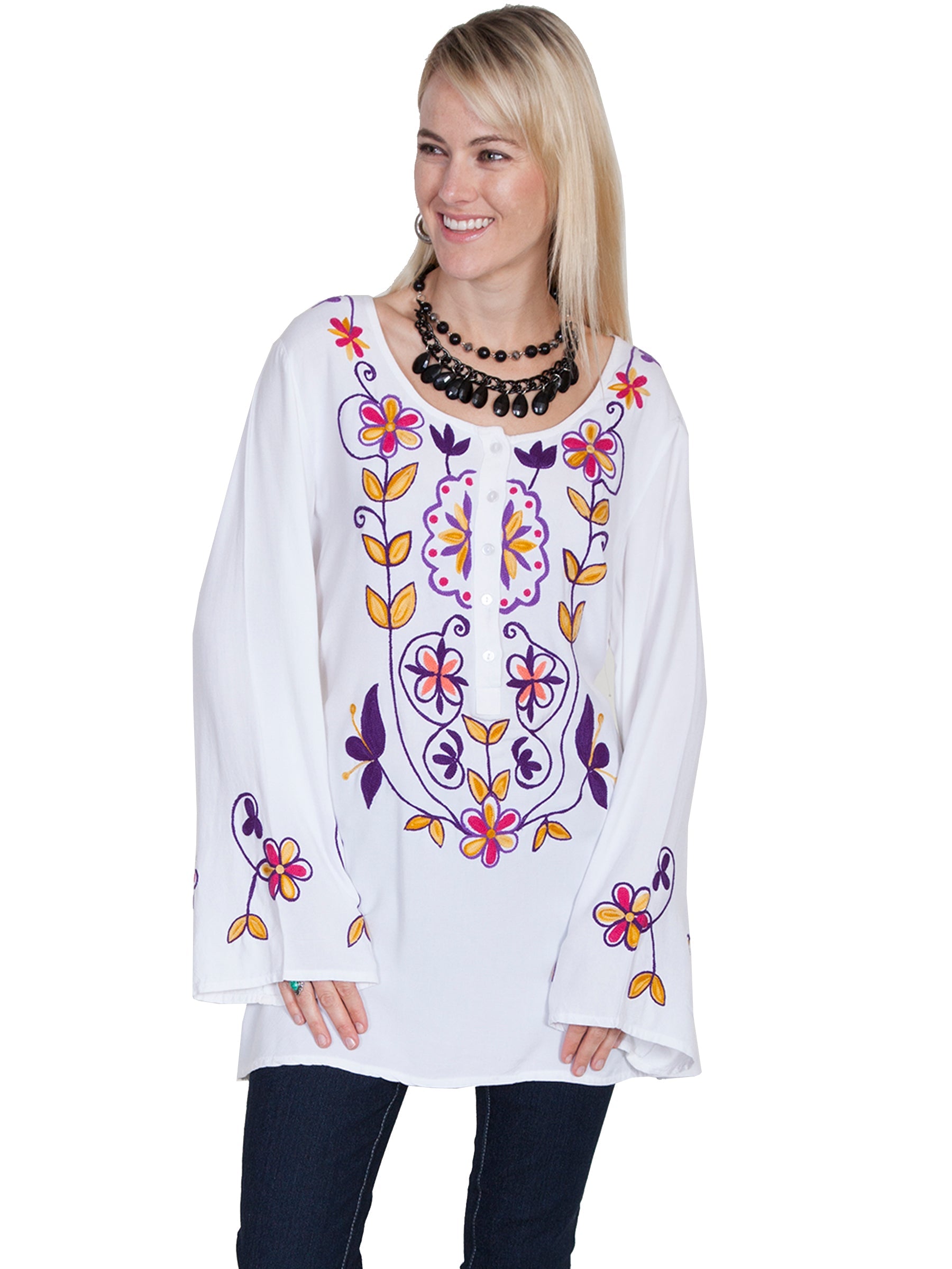 Floral Emb. Blouse W/bell Sleeves - E190