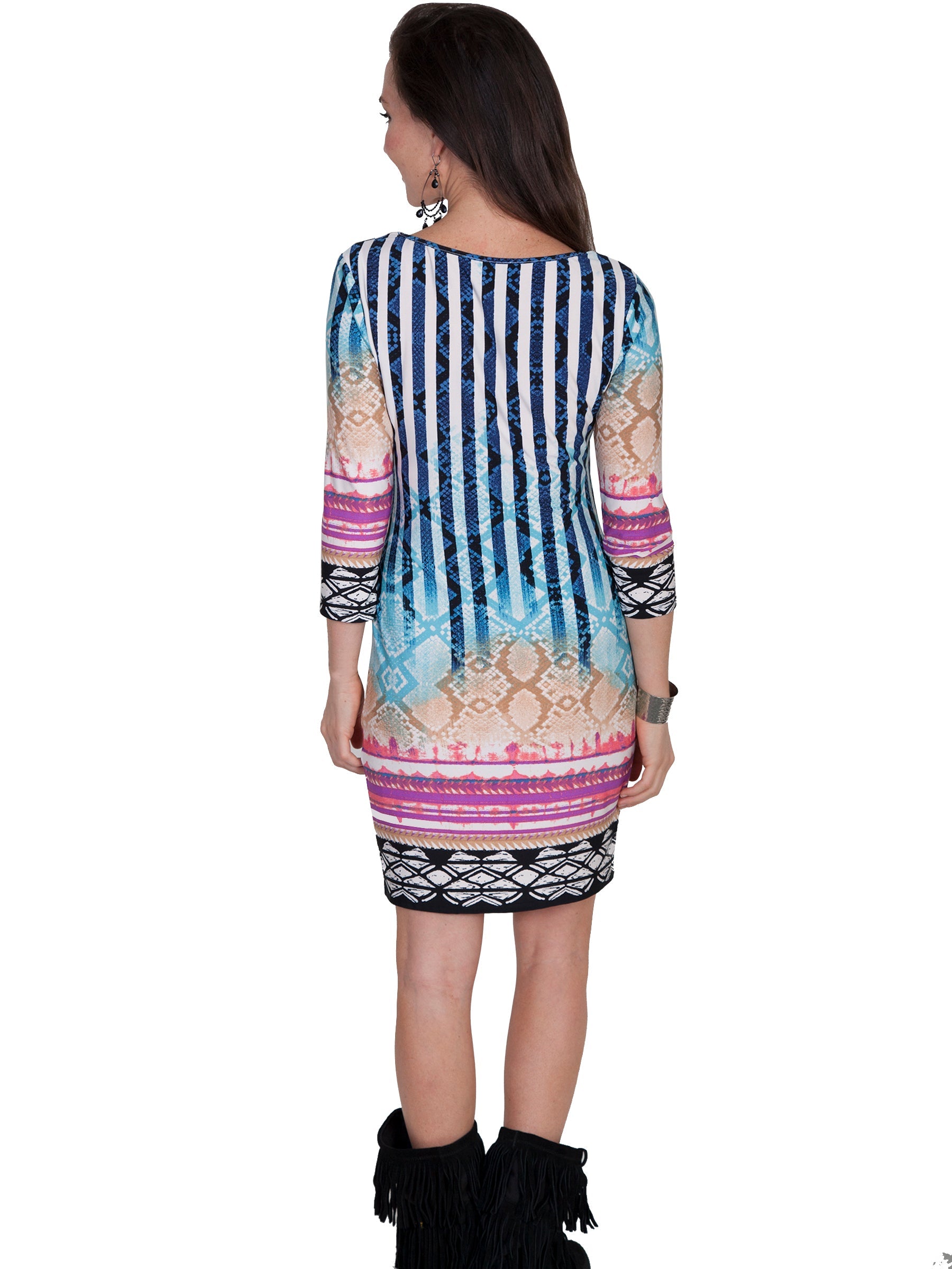 Border Print Peek A Boo Dress - E192