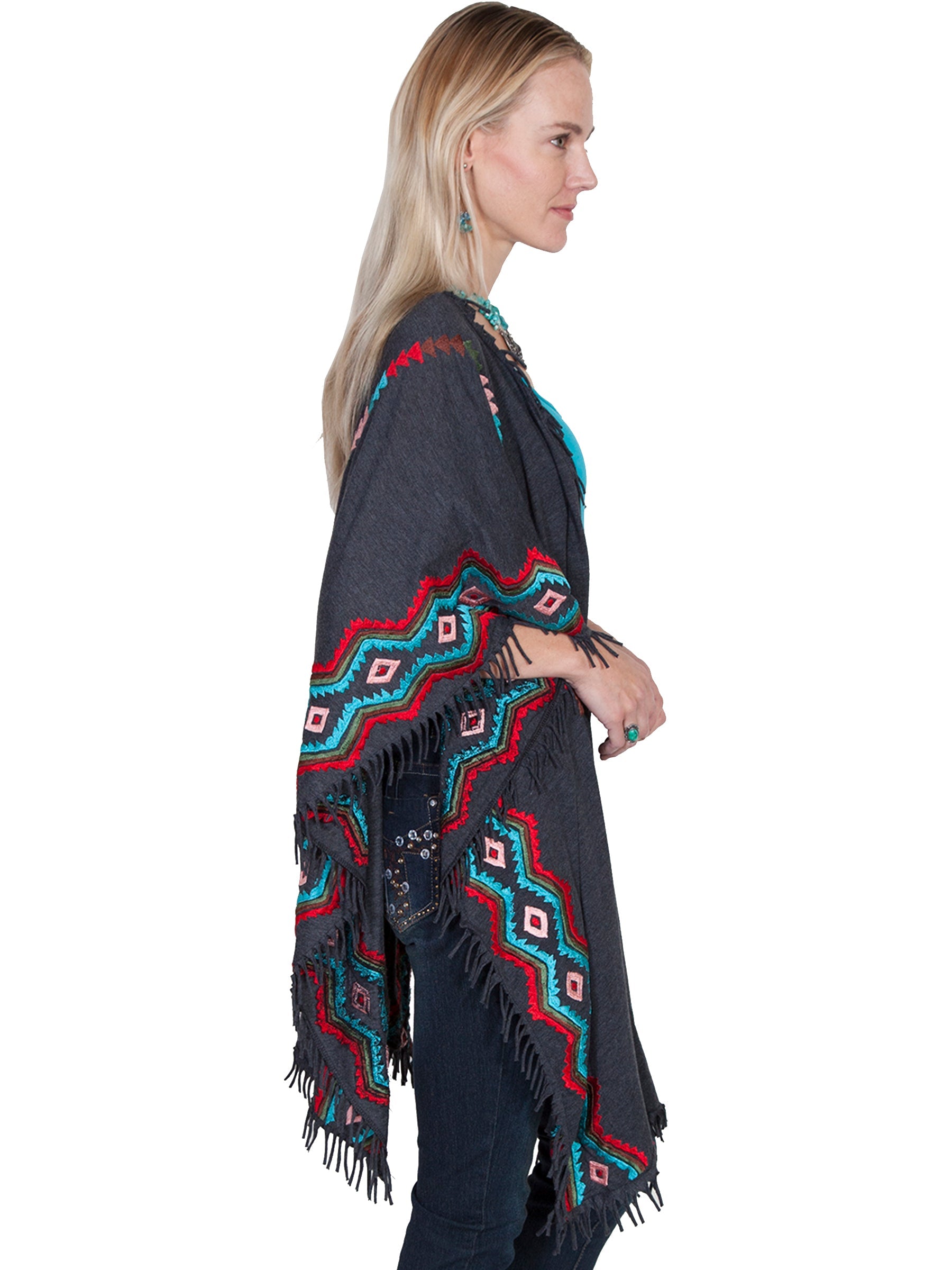 Embroidered Wrap W/fringe - E239