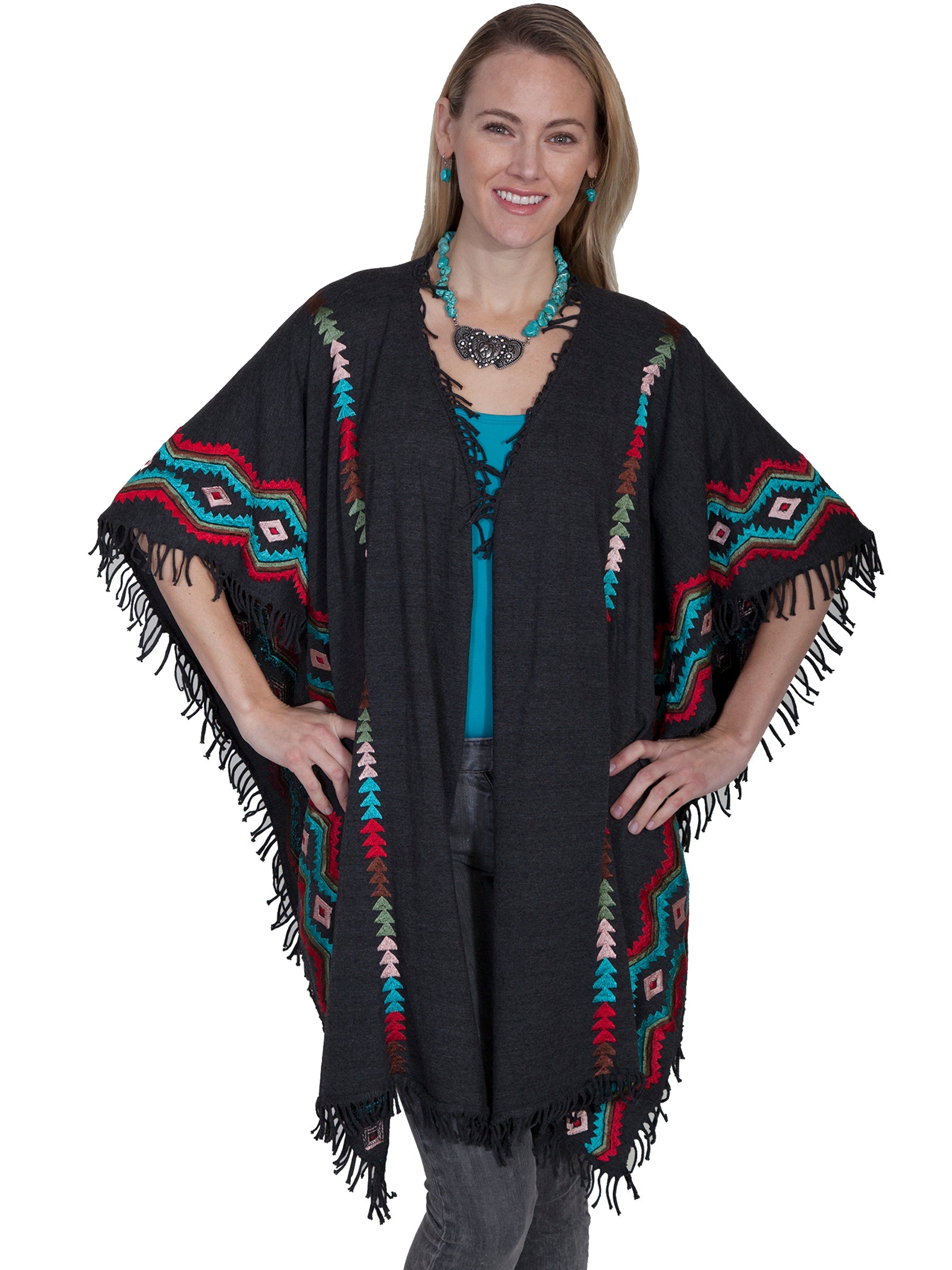 Embroidered Wrap W/fringe - E239
