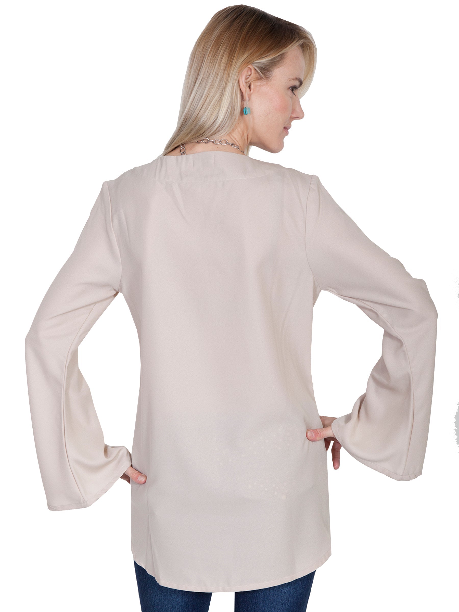 V-neck Blouse W/fringe &amp; Bellsleeves - E250