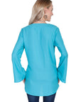 V-neck Blouse W/fringe & Bellsleeves - E250