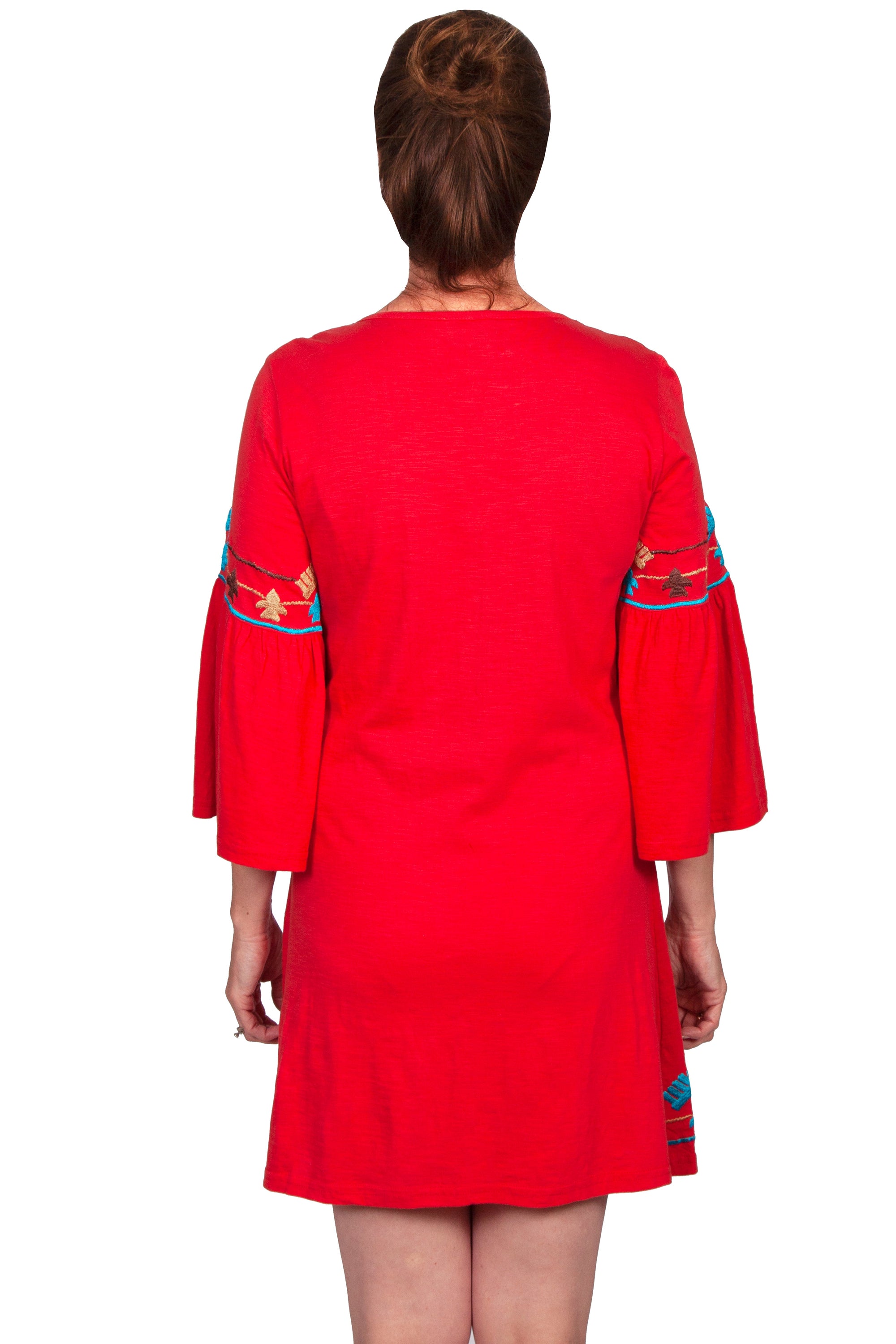 Emb. Tulip Seeve Dress W/neck Tie - E287