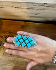 Big Ring - adjustable - kingman turquoise ring and sterling silver