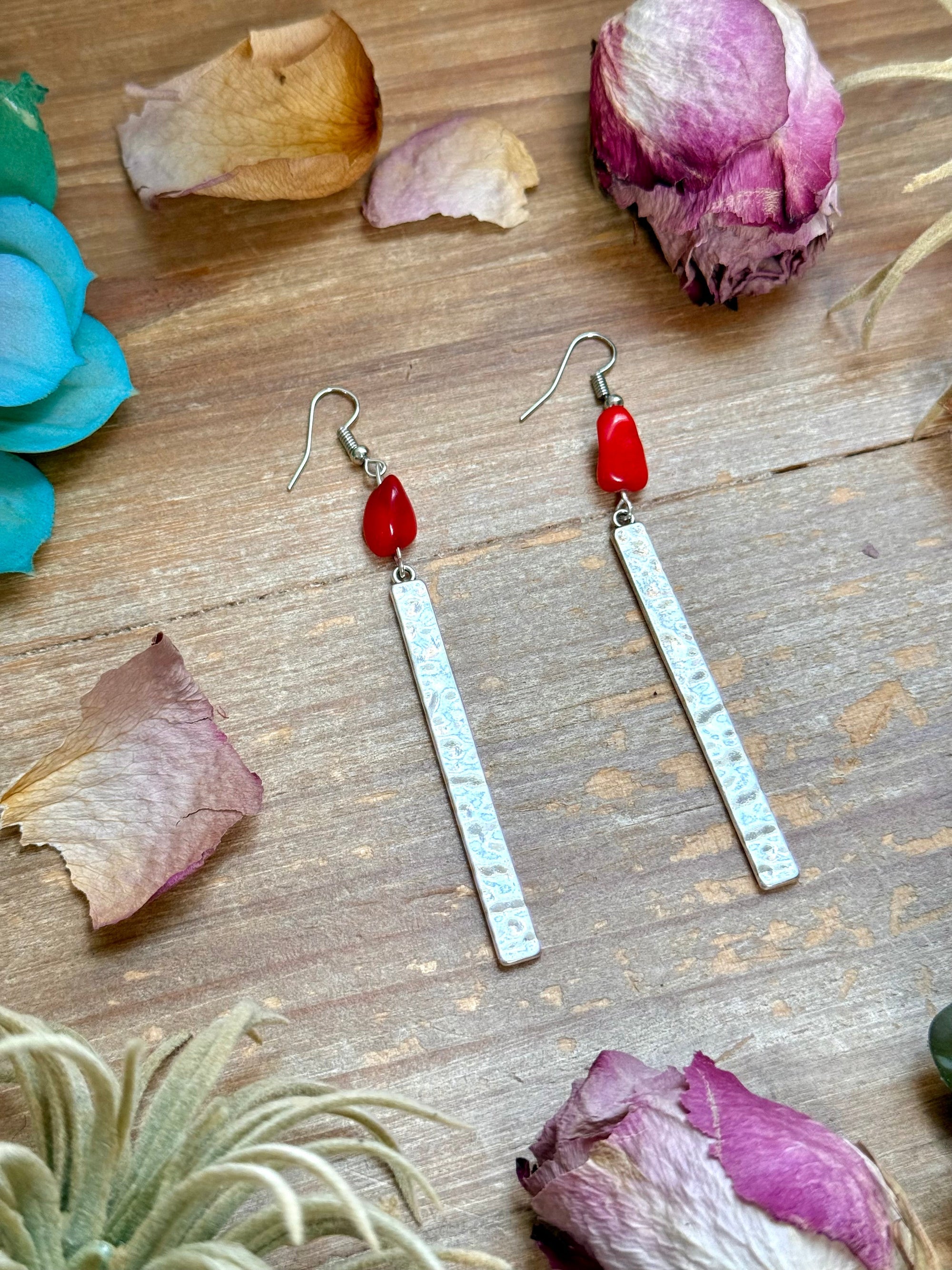 Dyed Coral Earrings – Silver Plated Hook &amp; Dangle