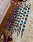 Pink/blue Double Strand Necklace – 13” Beaded – Sterling Silver Pearls & Rectangle Variscite