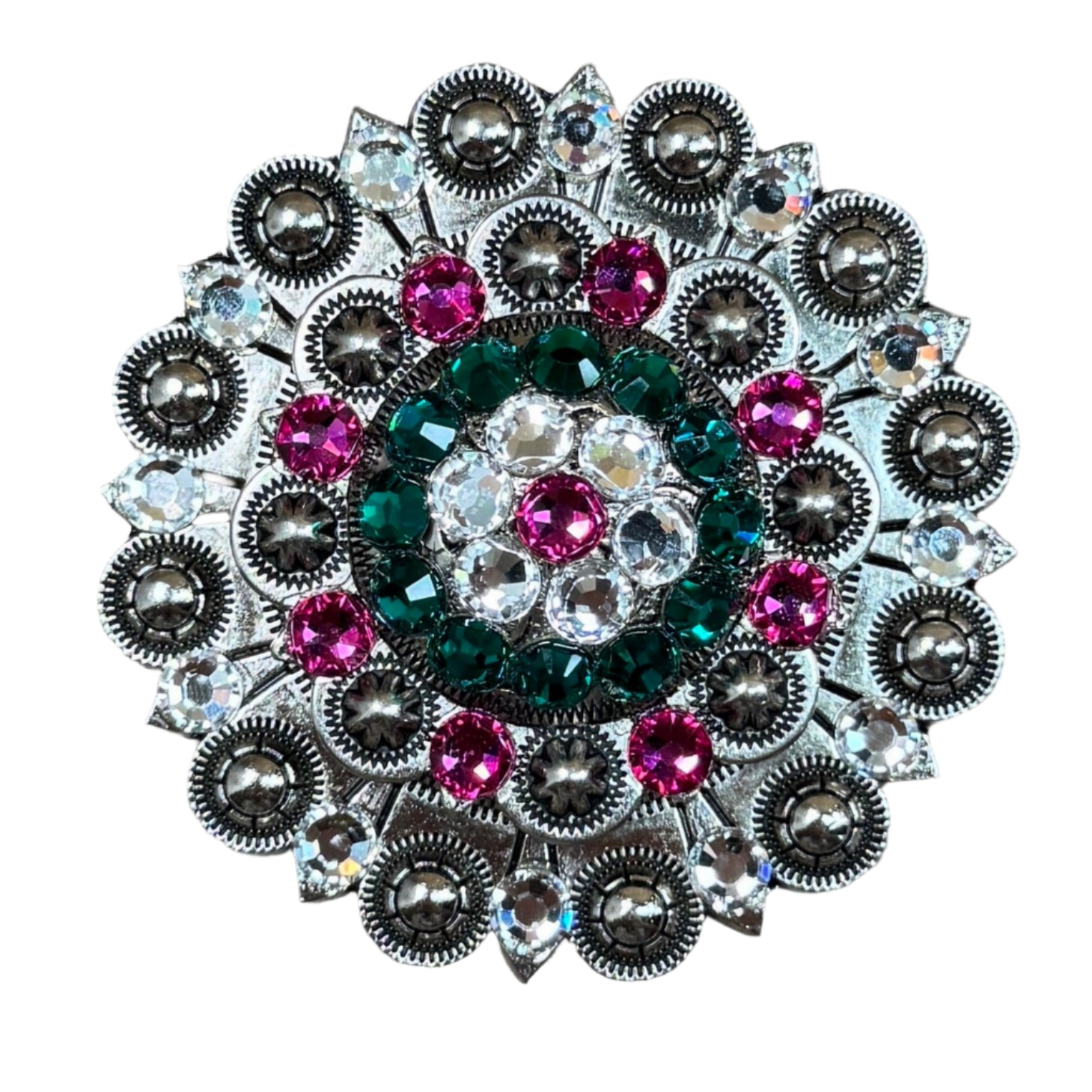 Fuchsia, Clear &amp; Emerald Antique Silver Berry Jacket European Crystal Concho
