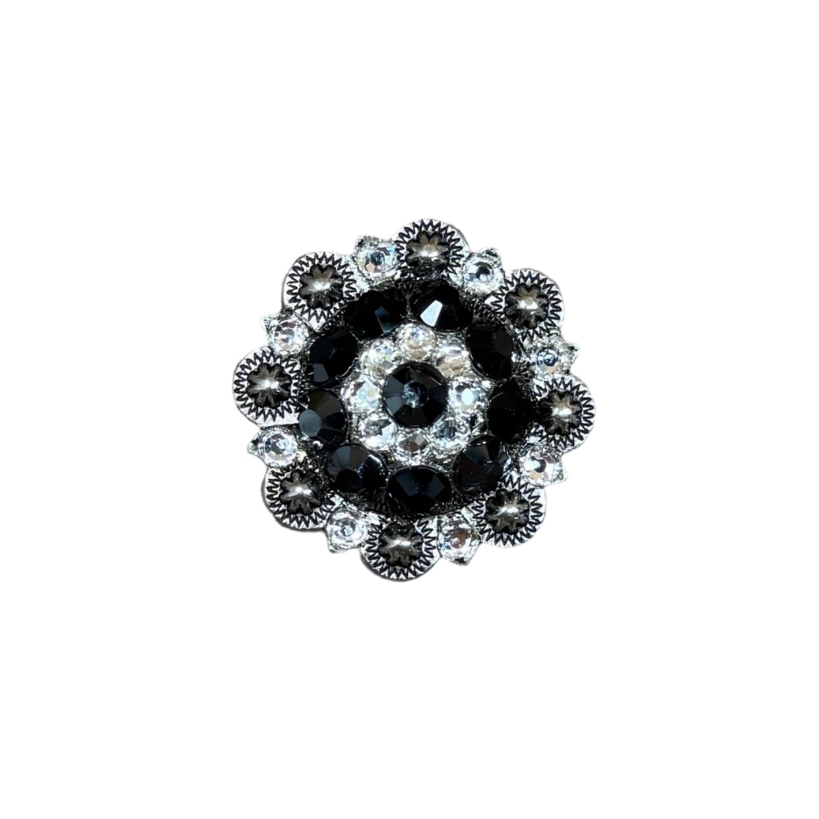 Jet &amp; Clear Antique Silver 1.5" European Crystal Concho