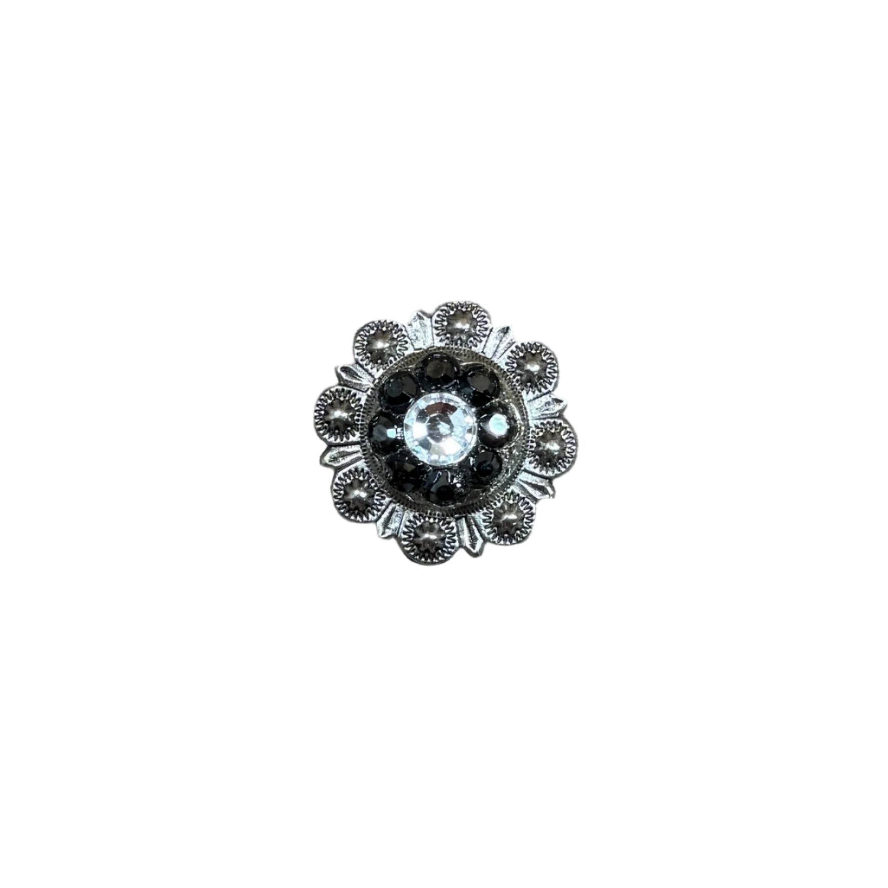 Jet &amp; Clear Antique Silver 1" European Crystal Concho