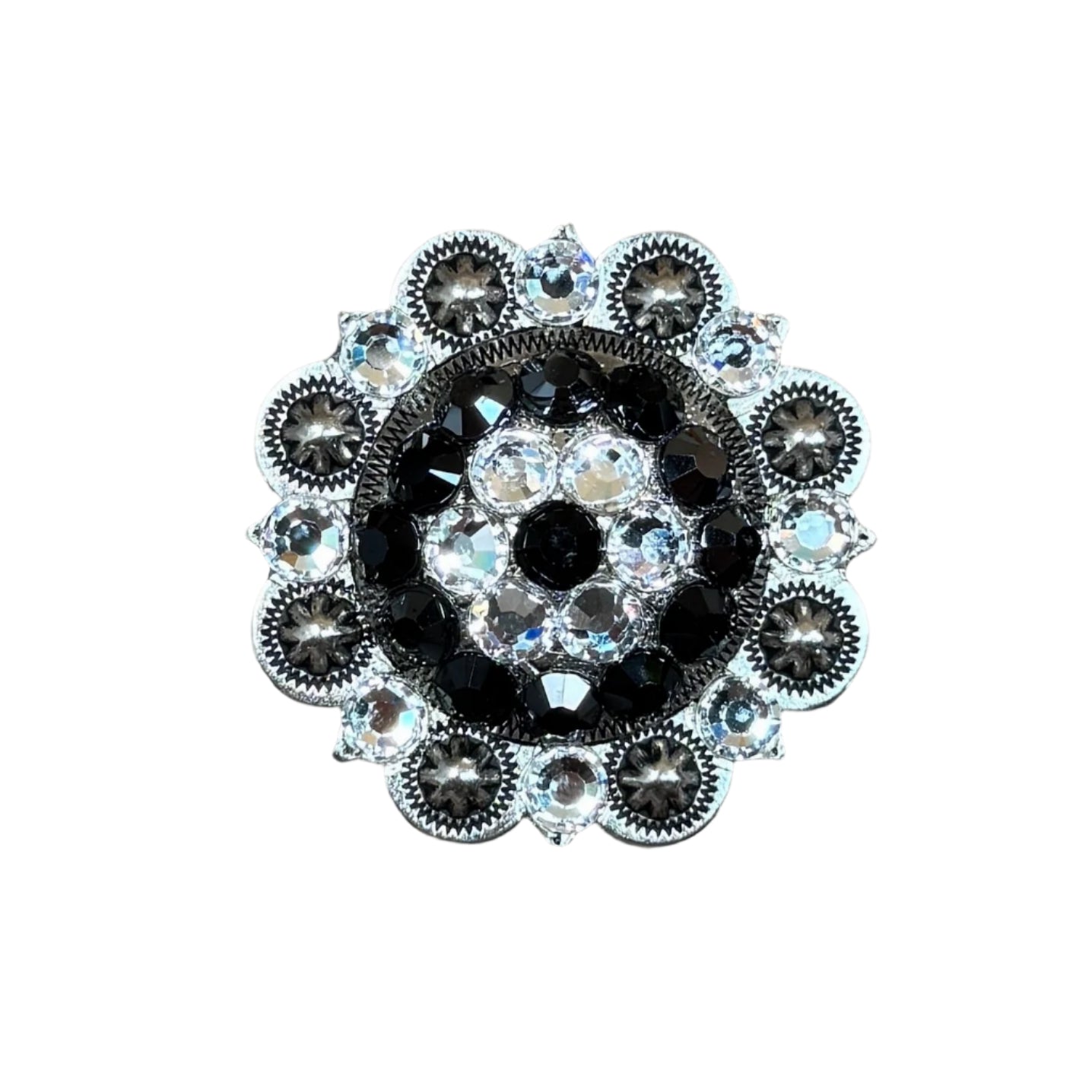 Jet &amp; Clear Antique Silver 2" European Crystal Concho