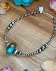 15.5” Turquoise Statement Necklace – Graduated Sterling Silver Pearls