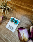 Blue Magnesite Turquoise & Red Cluster Stud Earrings