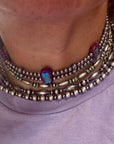 Green/Blue Double Strand Necklace – 13” Beaded – Sterling Silver Pearls & Rectangle Variscite Turquoise