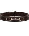 ExionPro Silver Snaffle Padded Leather Dog Collar - Brown Padding