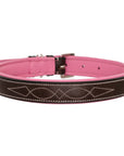 ExionPro Fancy Stitched Padded Leather Dog Collar - Pink Padding