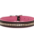 ExionPro Silver Clincher Padded Leather Dog Collar - Pink Padding